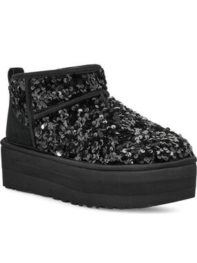 UGG Ultra Mini Chunky Sequin sparkle black Boots Women size 9